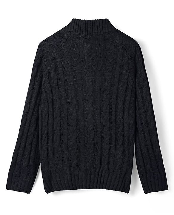 Pine Kids Knit Solid Color Front Open Sweater with Cable Knit Design - Black