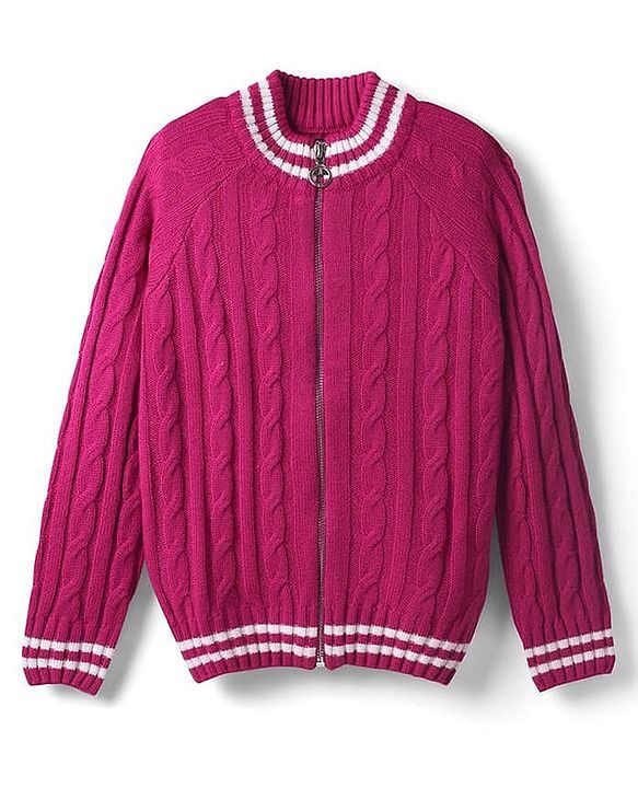 Pine Kids Knit Full Raglan Sleeves Front Open Sweater with Cable Knit Design - Dark Pink