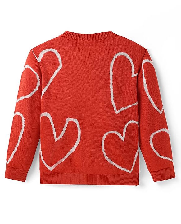 Pine Kids Knit Front Open Sweater with Heart Design - Red