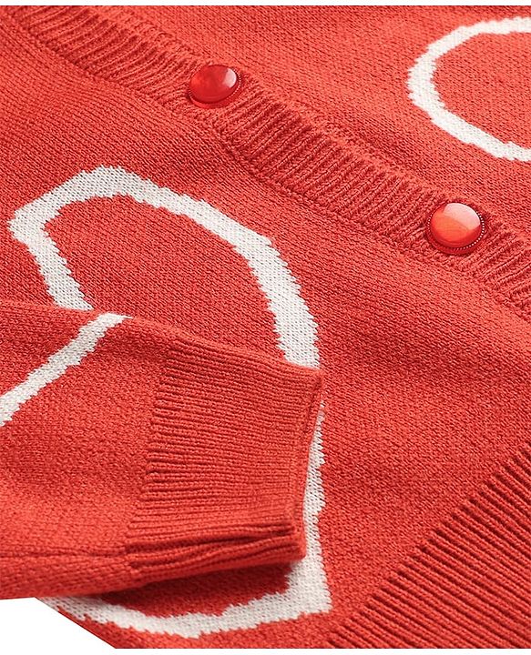 Pine Kids Knit Front Open Sweater with Heart Design - Red