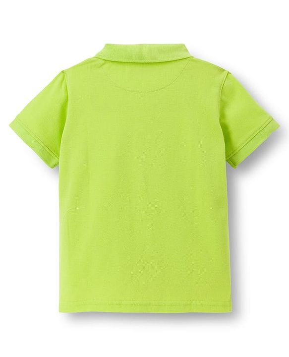 Pine Kids Cotton Knit Half Sleeves Polo T-Shirt with Sport Theme Print - Limegreen