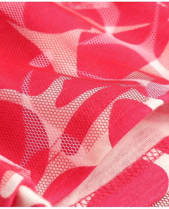 Pine Kids Cotton Knit Flutter Sleeves Top with Floral Design - Dark Pink