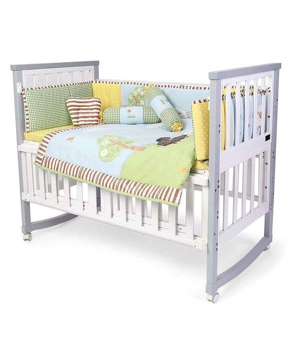 Babyhug Premium Cotton Crib Bedding Set Farm Theme Large Pack of 6 - Light Green (Cot not Included)