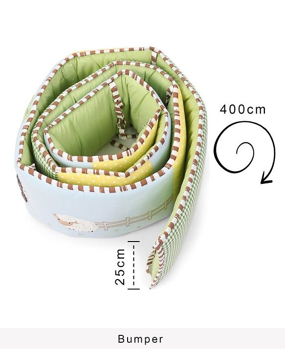 Babyhug Premium Cotton Crib Bedding Set Farm Theme Large Pack of 6 - Light Green (Cot not Included)