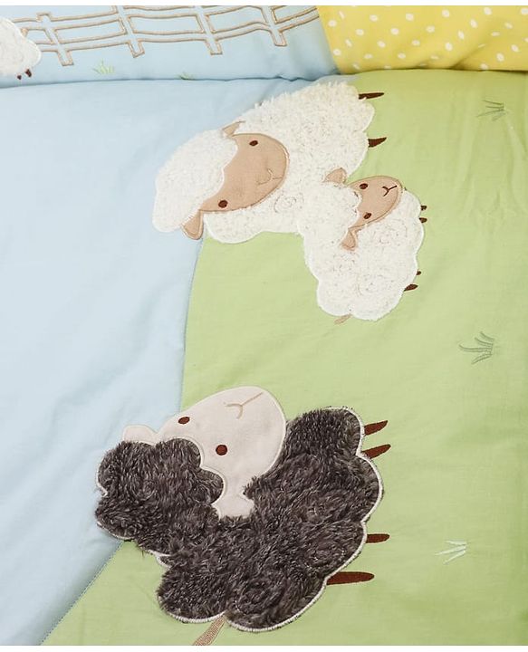 Babyhug Premium Cotton Crib Bedding Set Farm Theme Large Pack of 6 - Light Green (Cot not Included)