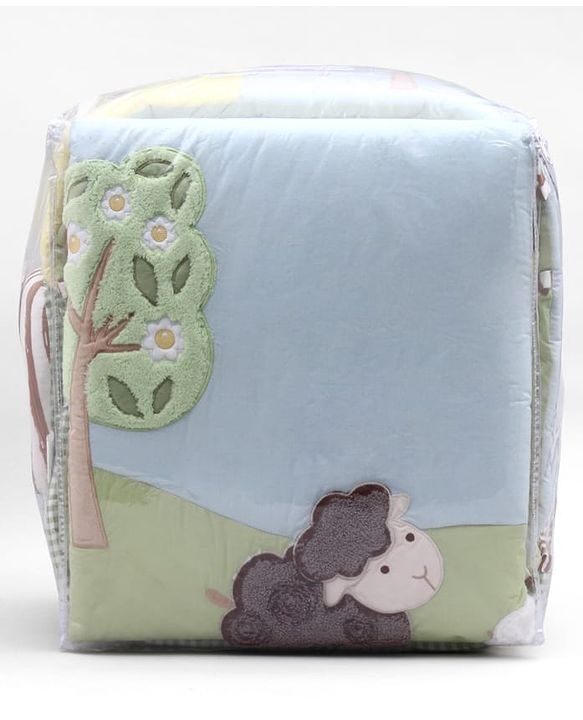 Babyhug Premium Cotton Crib Bedding Set Farm Theme Large Pack of 6 - Light Green (Cot not Included)