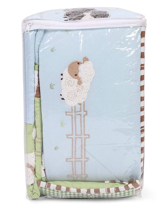 Babyhug Premium Cotton Crib Bedding Set Farm Theme Large Pack of 6 - Light Green (Cot not Included)