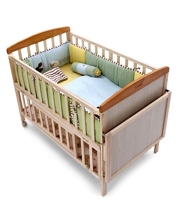 Babyhug Premium Cotton Crib Bedding Set Farm Theme Small Pack of 6 - Light Green (Cot not Included)
