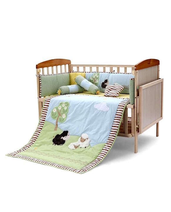 Babyhug Premium Cotton Crib Bedding Set Farm Theme Small Pack of 6 - Light Green (Cot not Included)
