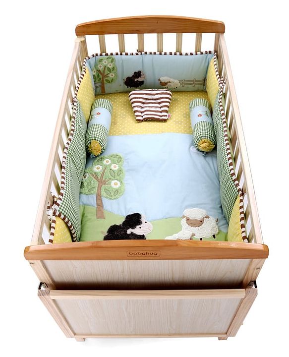 Babyhug Premium Cotton Crib Bedding Set Farm Theme Small Pack of 6 - Light Green (Cot not Included)