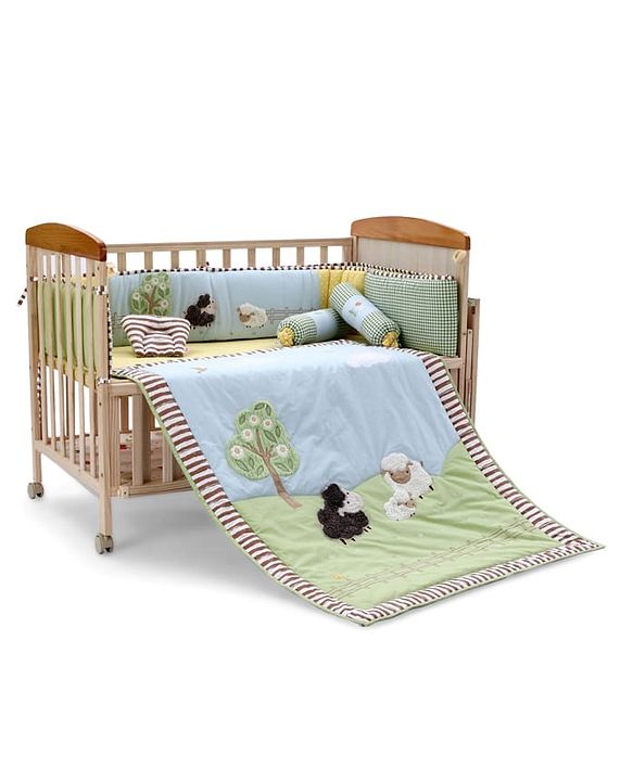 Babyhug Premium Cotton Crib Bedding Set Farm Theme Small Pack of 6 - Light Green (Cot not Included)