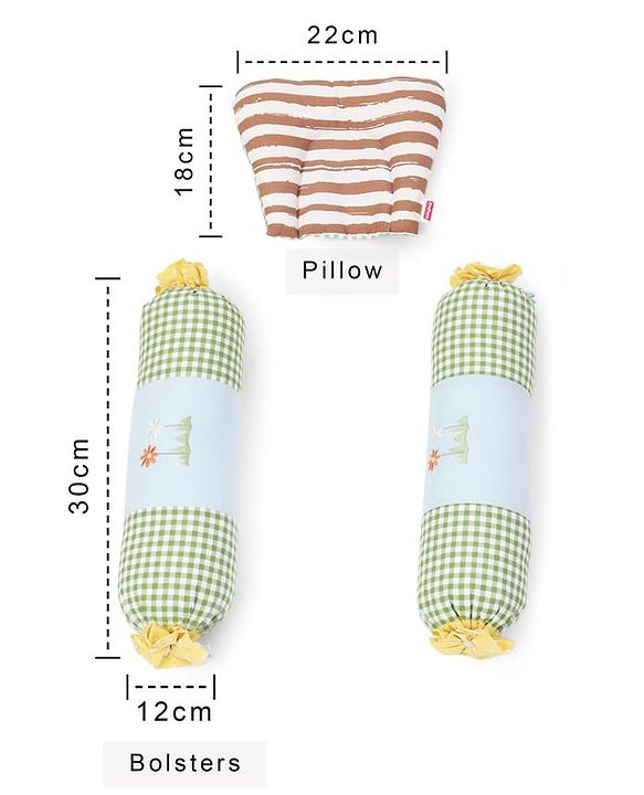 Babyhug Premium Cotton Crib Bedding Set Farm Theme Small Pack of 6 - Light Green (Cot not Included)