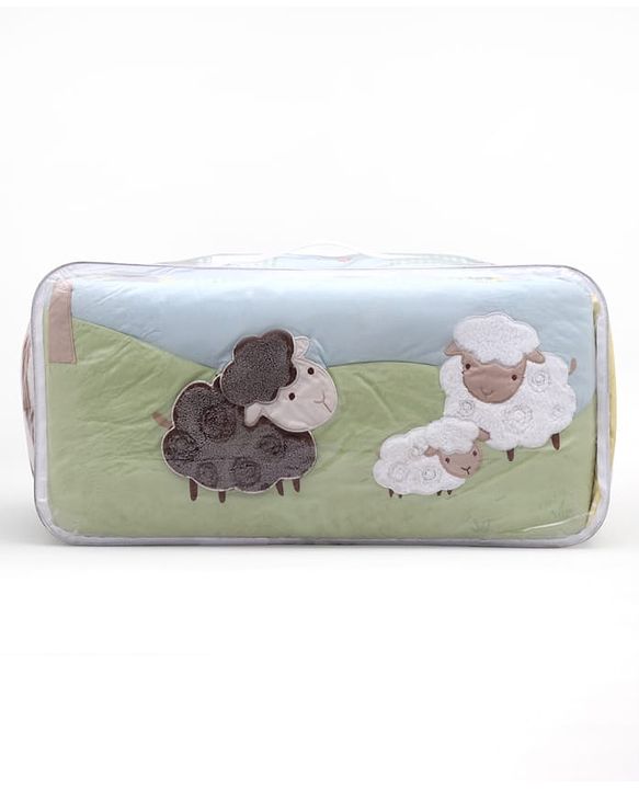 Babyhug Premium Cotton Crib Bedding Set Farm Theme Small Pack of 6 - Light Green (Cot not Included)
