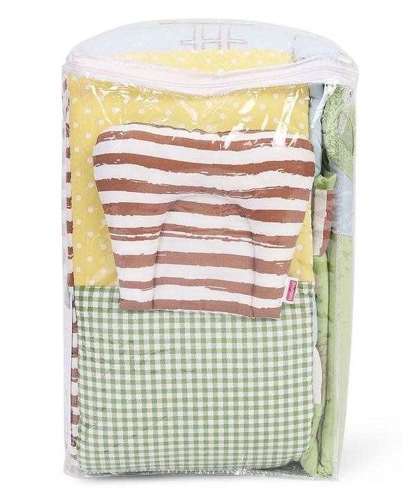 Babyhug Premium Cotton Crib Bedding Set Farm Theme Small Pack of 6 - Light Green (Cot not Included)