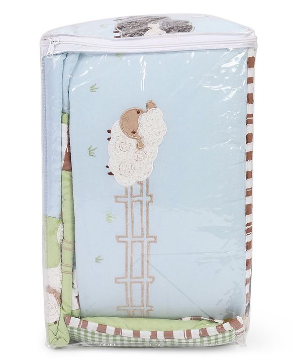 Babyhug Premium Cotton Crib Bedding Set Farm Theme Small Pack of 6 - Light Green (Cot not Included)