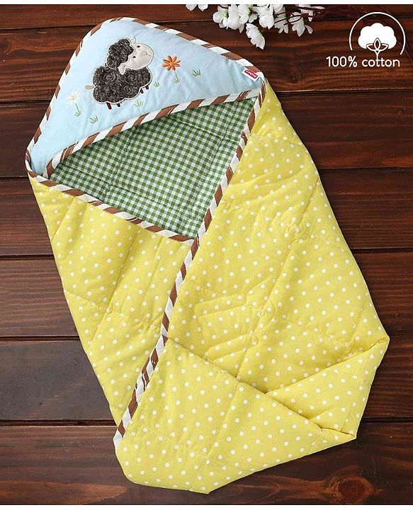 Babyhug Premium Cotton Hooded Wrapper Farm Theme - Yellow