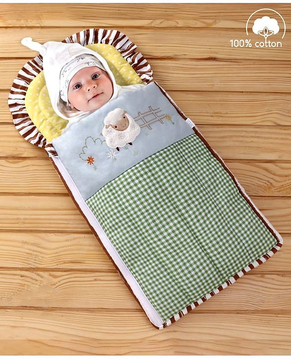 Babyhug Premium Cotton Baby Nest Bag Farm Theme - Yellow & Blue