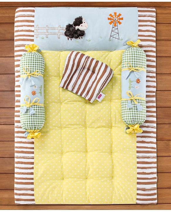 Babyhug Premium Cotton Bedding Set Farm Theme Pack of 4 - Yellow