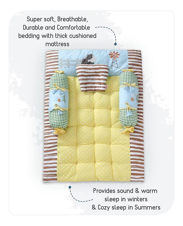 Babyhug Premium Cotton Bedding Set Farm Theme Pack of 4 - Yellow
