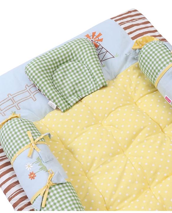 Babyhug Premium Cotton Bedding Set Farm Theme Pack of 4 - Yellow