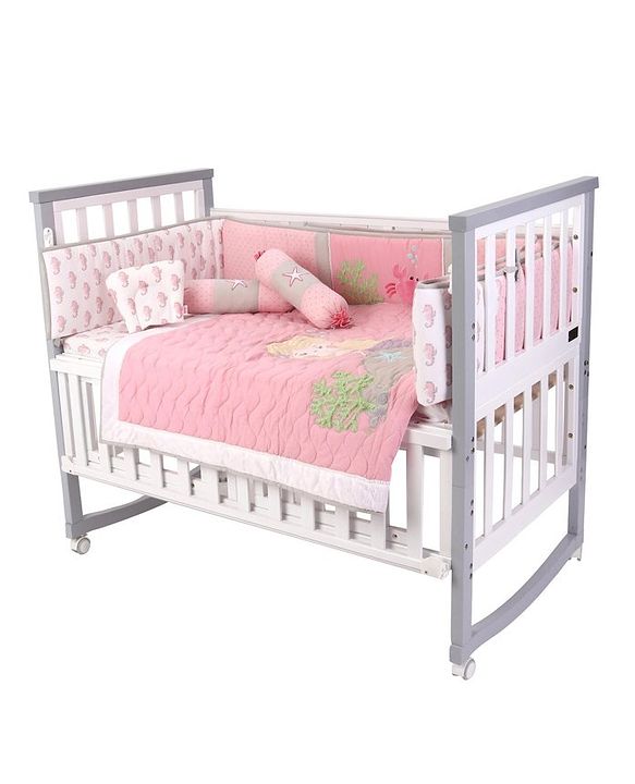 Babyhug Premium Cotton Embroidered Crib Bedding Set Seahorse Theme Large Pack of 6 - Pink