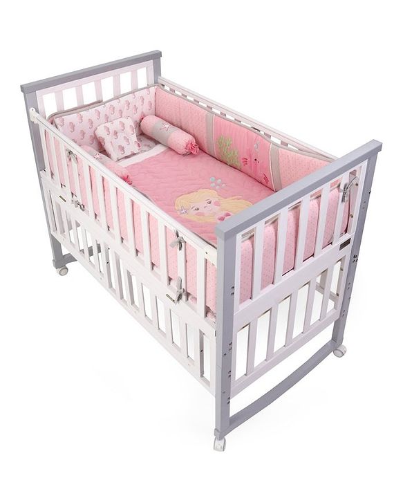 Babyhug Premium Cotton Embroidered Crib Bedding Set Seahorse Theme Large Pack of 6 - Pink