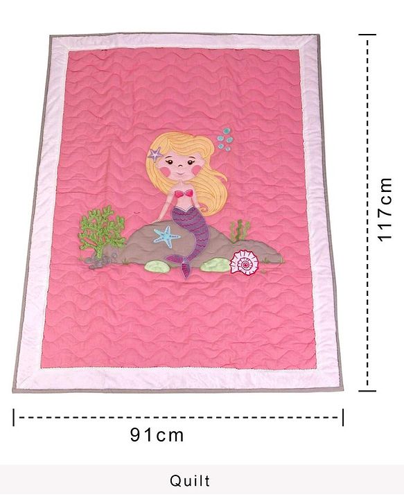 Babyhug Premium Cotton Embroidered Crib Bedding Set Seahorse Theme Large Pack of 6 - Pink