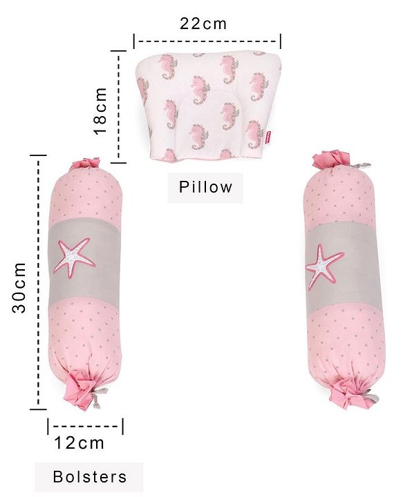 Babyhug Premium Cotton Embroidered Crib Bedding Set Seahorse Theme Large Pack of 6 - Pink