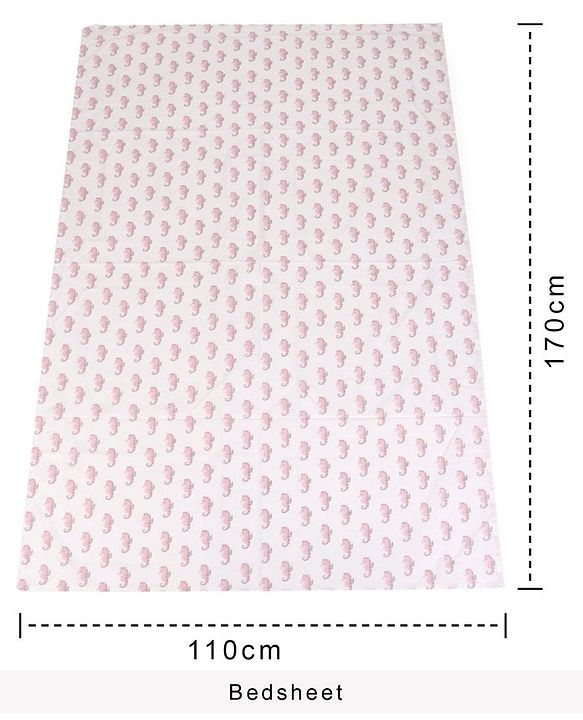 Babyhug Premium Cotton Embroidered Crib Bedding Set Seahorse Theme Large Pack of 6 - Pink