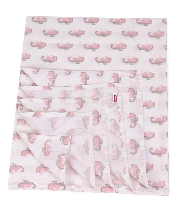 Babyhug Premium Cotton Embroidered Crib Bedding Set Seahorse Theme Large Pack of 6 - Pink