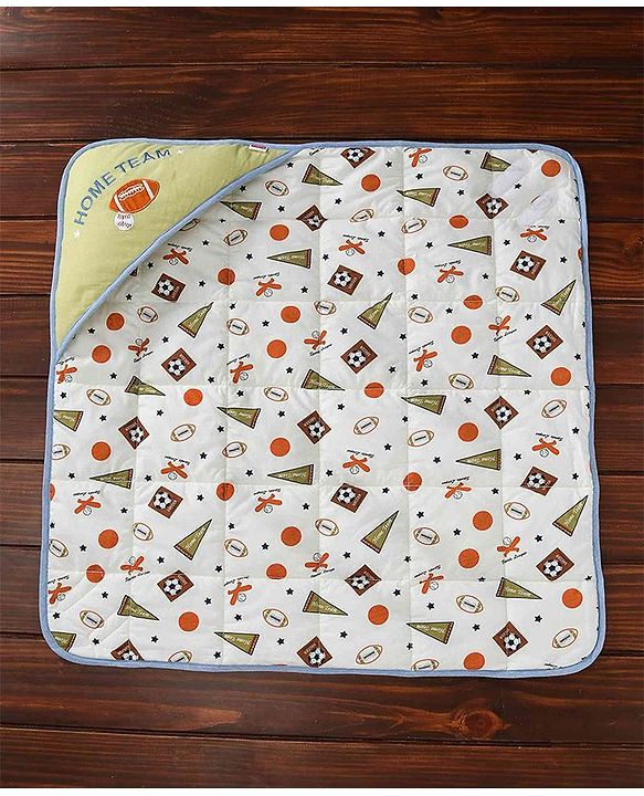 Babyhug Premium Cotton Hooded Wrapper Sports Theme - Cream