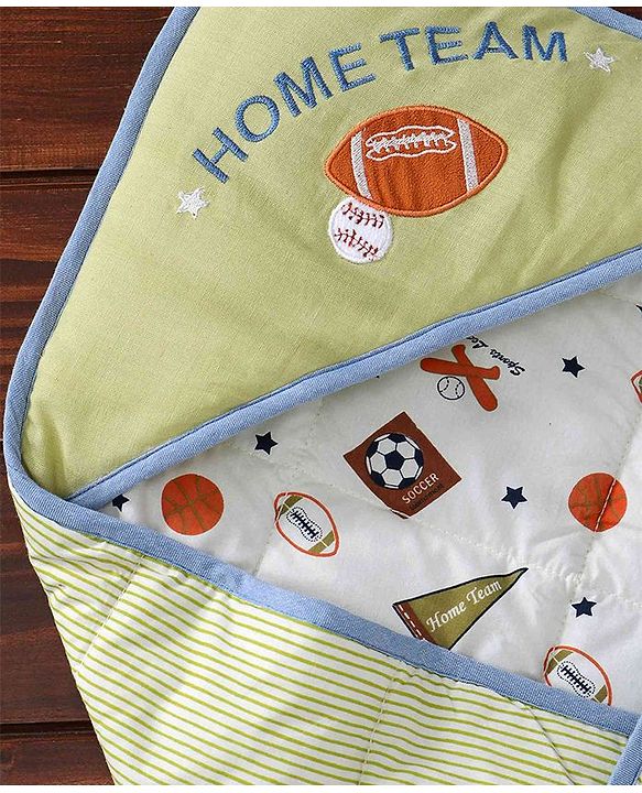 Babyhug Premium Cotton Hooded Wrapper Sports Theme - Cream
