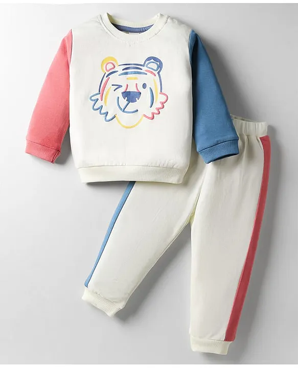 ToffyHouse Cotton Full Sleeves T-Shirt & Lounge Pants Set with Tiger Print