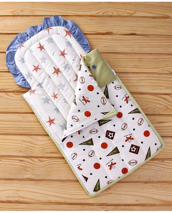 Babyhug Premium Cotton Baby Nest Bag Sports Theme - Multicolour