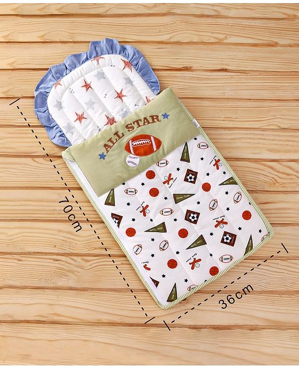 Babyhug Premium Cotton Baby Nest Bag Sports Theme - Multicolour