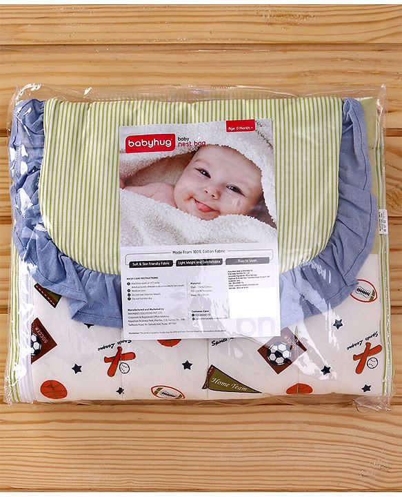 Babyhug Premium Cotton Baby Nest Bag Sports Theme - Multicolour