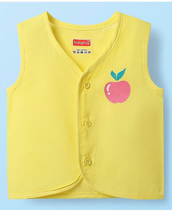 Babyhug 100% Cotton Cambric Woven Front Open Sleeveless Jhabla with Fruit Print Pack of 3 - Yellow Pink & White