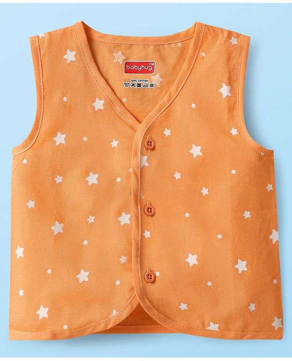 Babyhug 100% Cotton Cambric Woven Sleeveless Front Open Jhablas With Stripes & Vehicle Print Pack of 3 - Orange White & Yellow