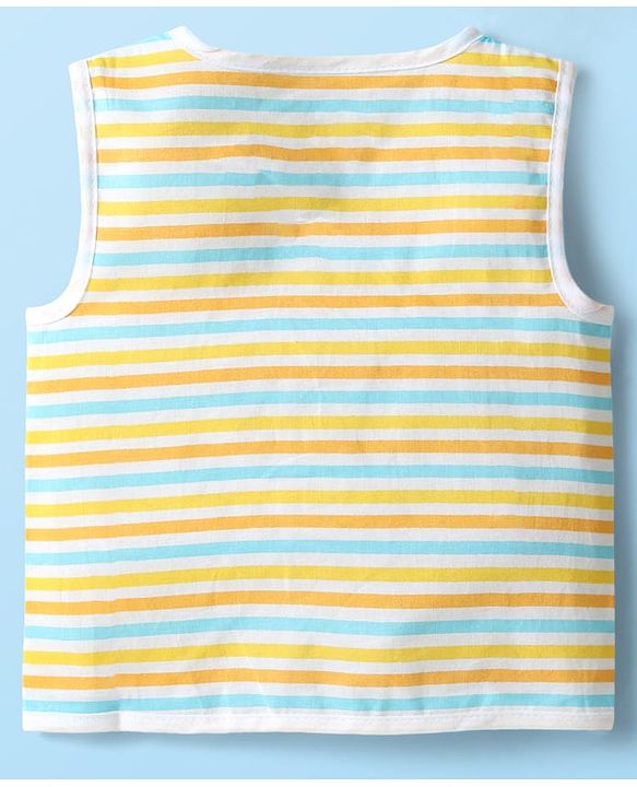 Babyhug 100% Cotton Cambric Woven Sleeveless Front Open Jhablas With Stripes & Vehicle Print Pack of 3 - Orange White & Yellow