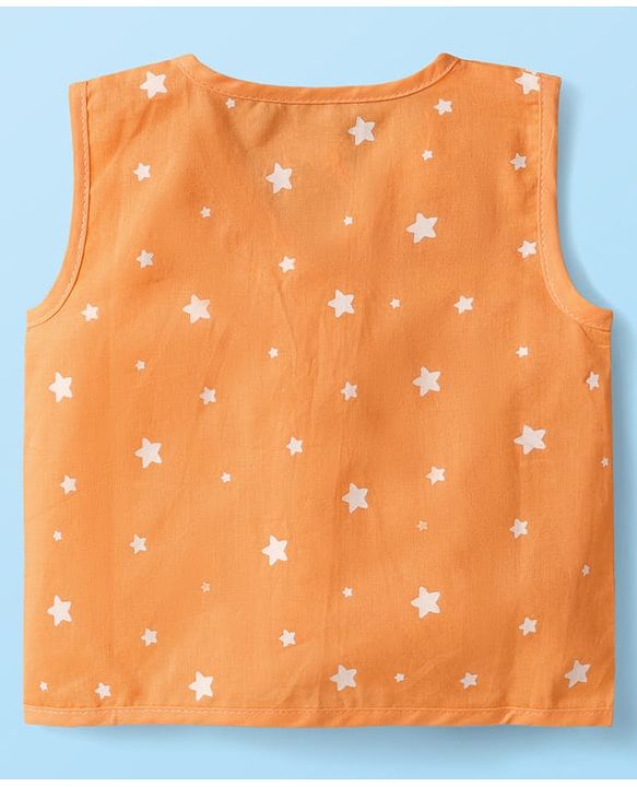 Babyhug 100% Cotton Cambric Woven Sleeveless Front Open Jhablas With Stripes & Vehicle Print Pack of 3 - Orange White & Yellow