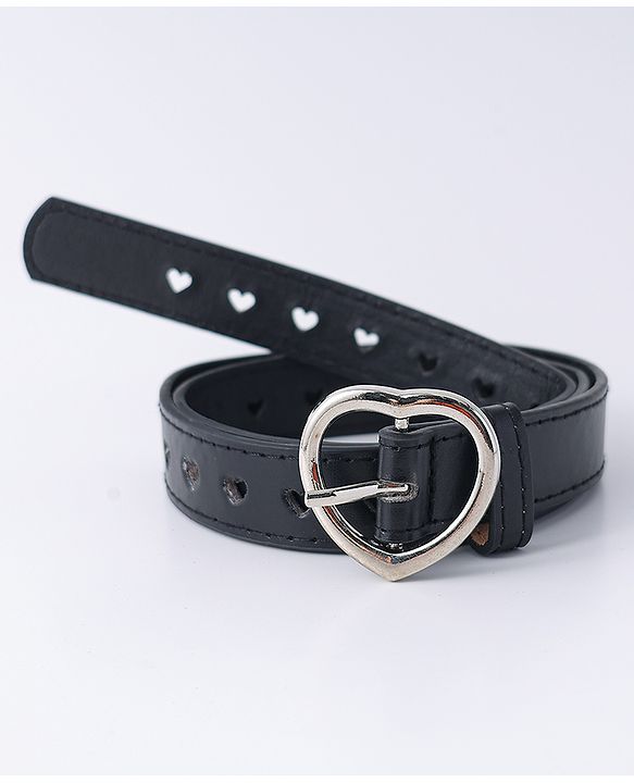 Pine Kids Solid Heart Shape Buckle Belt - Black