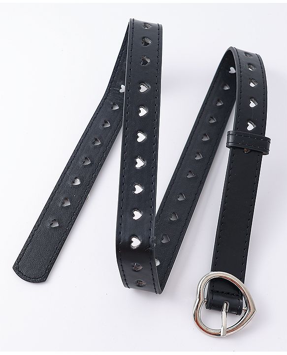 Pine Kids Solid Heart Shape Buckle Belt - Black