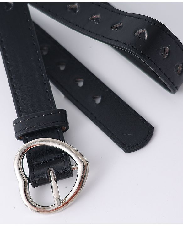 Pine Kids Solid Heart Shape Buckle Belt - Black