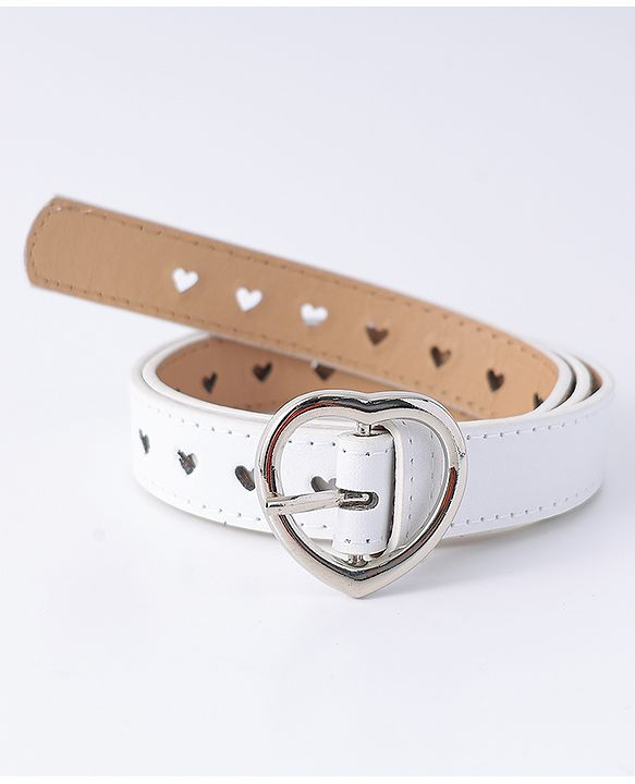 Pine Kids Solid Heart Shape Buckle Belt- White