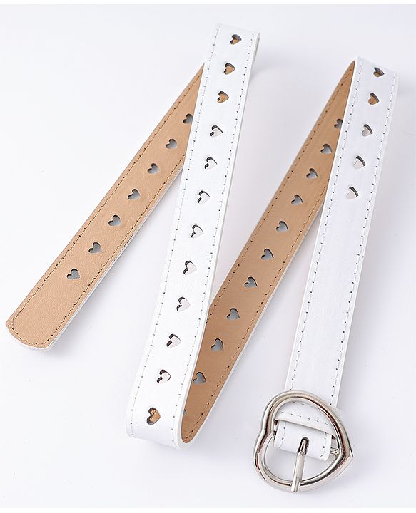 Pine Kids Solid Heart Shape Buckle Belt- White