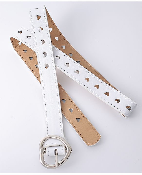 Pine Kids Solid Heart Shape Buckle Belt- White