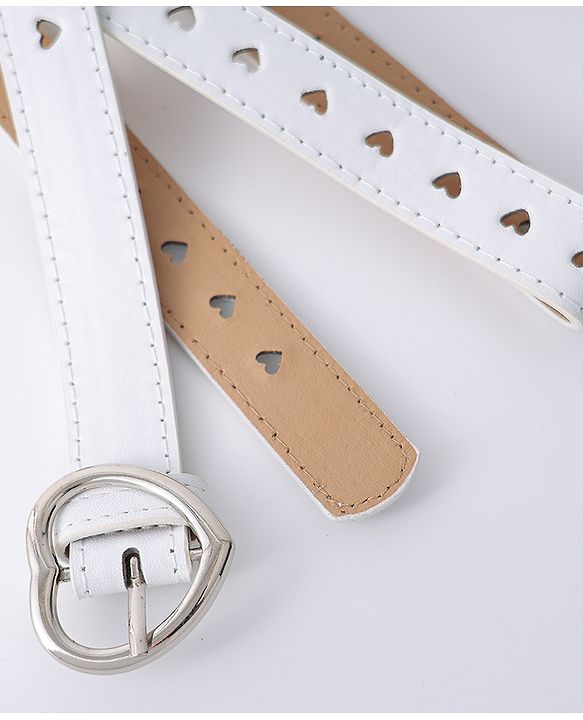 Pine Kids Solid Heart Shape Buckle Belt- White