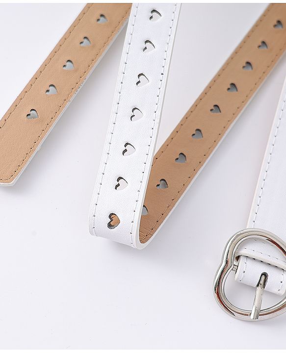 Pine Kids Solid Heart Shape Buckle Belt- White