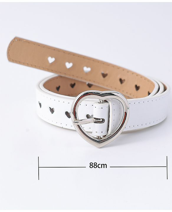 Pine Kids Solid Heart Shape Buckle Belt- White