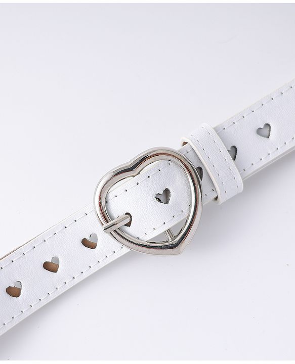 Pine Kids Solid Heart Shape Buckle Belt- White